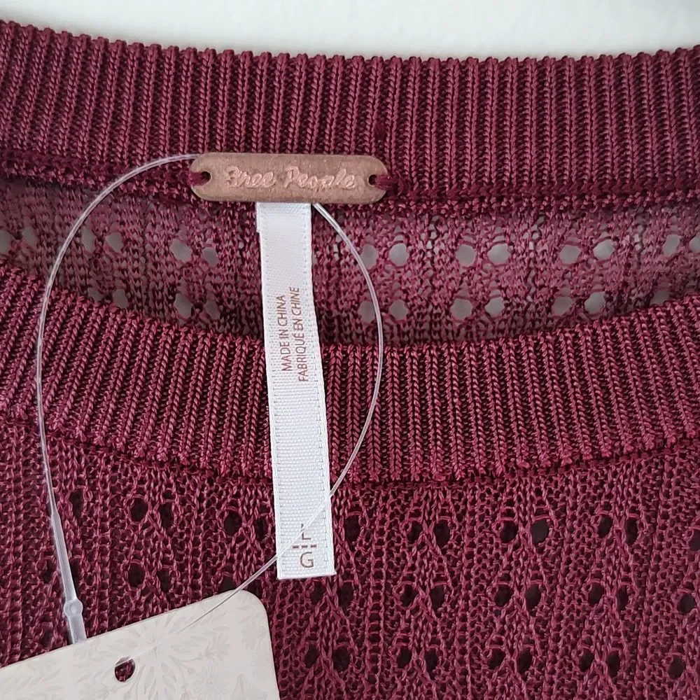 NWT! Free People H20 Crew Pullover Garnet Stretch Size Large - Picture 5 of 6